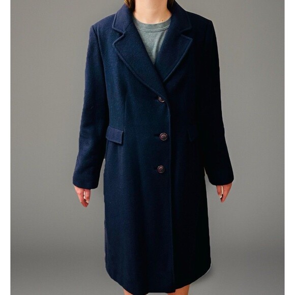 Vtg 60s 100% Cashmere Long Dress Pea Coat Women XS Navy Blue Originals by Denise - Picture 1 of 11